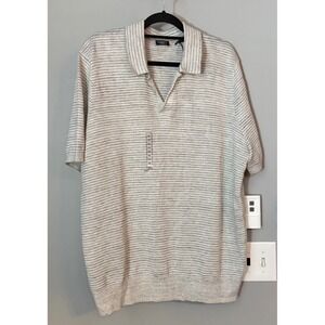 FAHERTY RESERVE Men's Linen‎ Sweater Polo Ivory Steel Short Sleeve XXL New